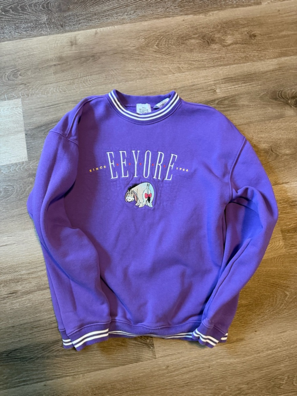 Disney Purple Eeyore Crewneck Sweatshirt with Striped Ribbing